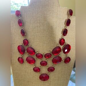 Faceted Red Glass Bib Runway Necklace